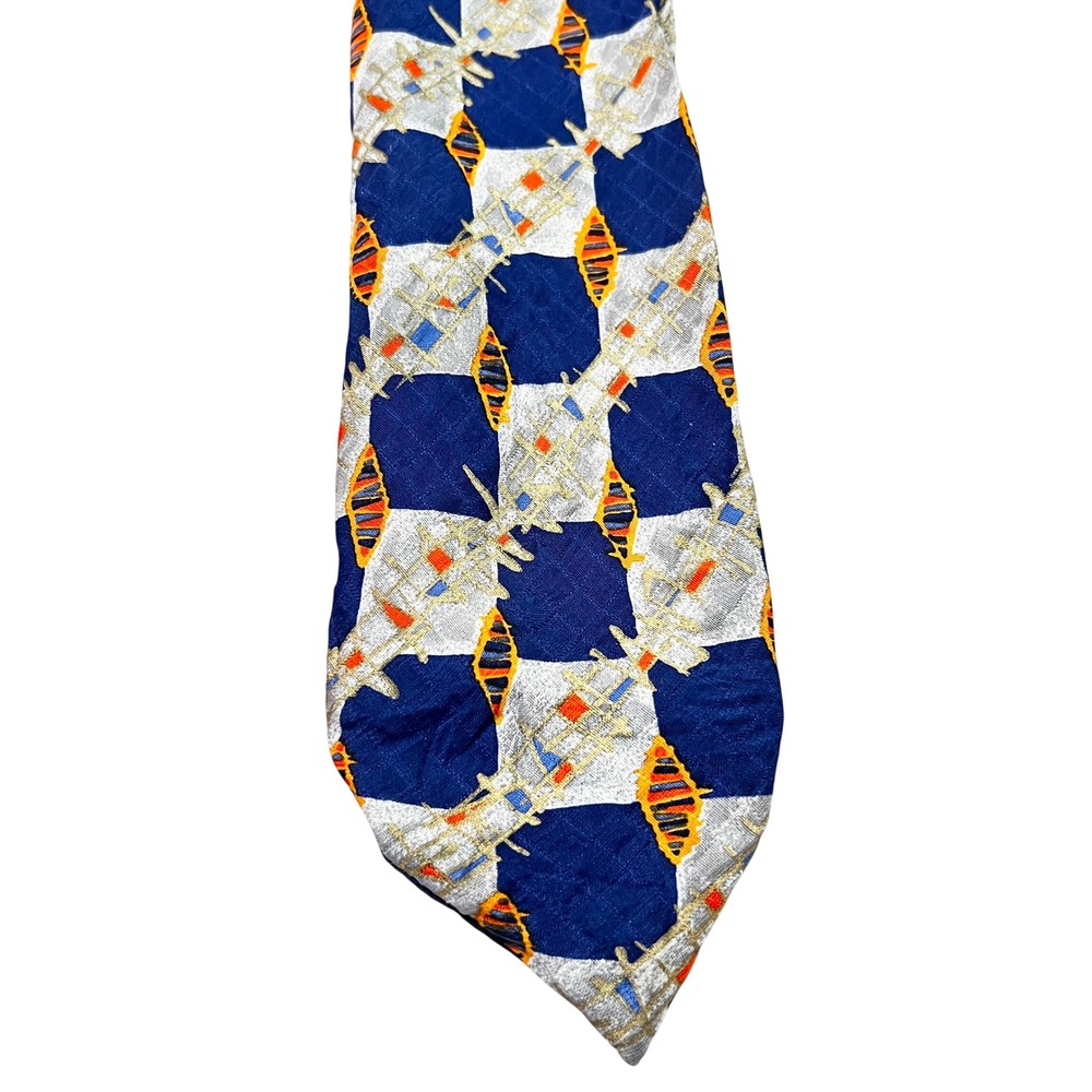 Jaeger‎ Mens 100% Silk Tie Blue Geometric Pattern Made in Italy